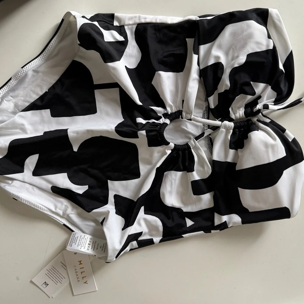 Milly Black and White Cutout One-Piece Swimsuit